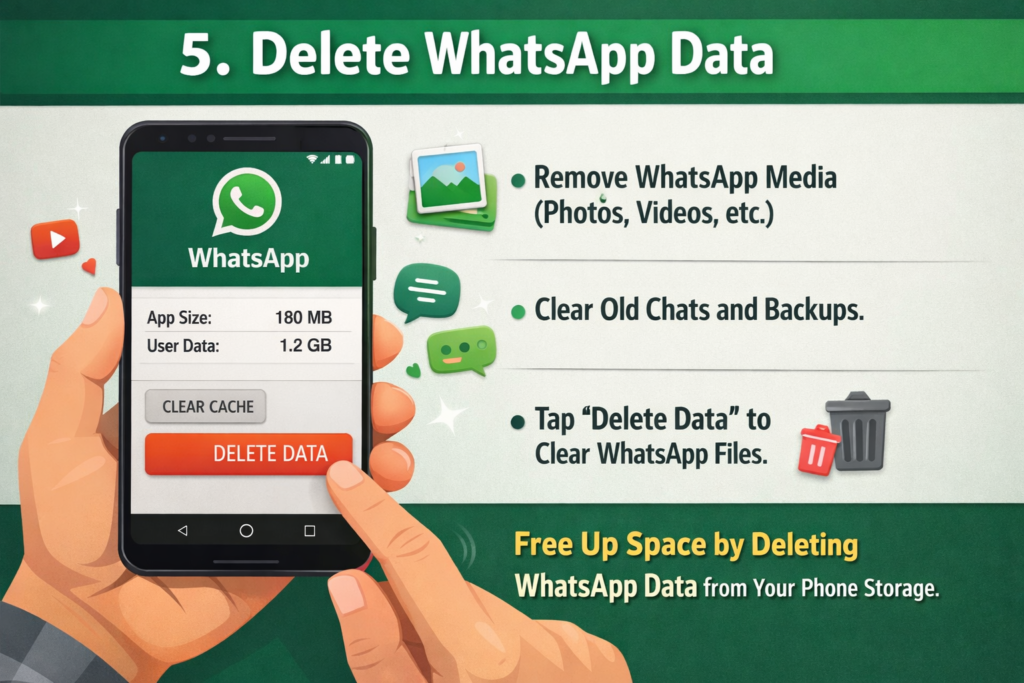 5. Delete WhatsApp Data in Phone Storage Full But No Files Showing Android