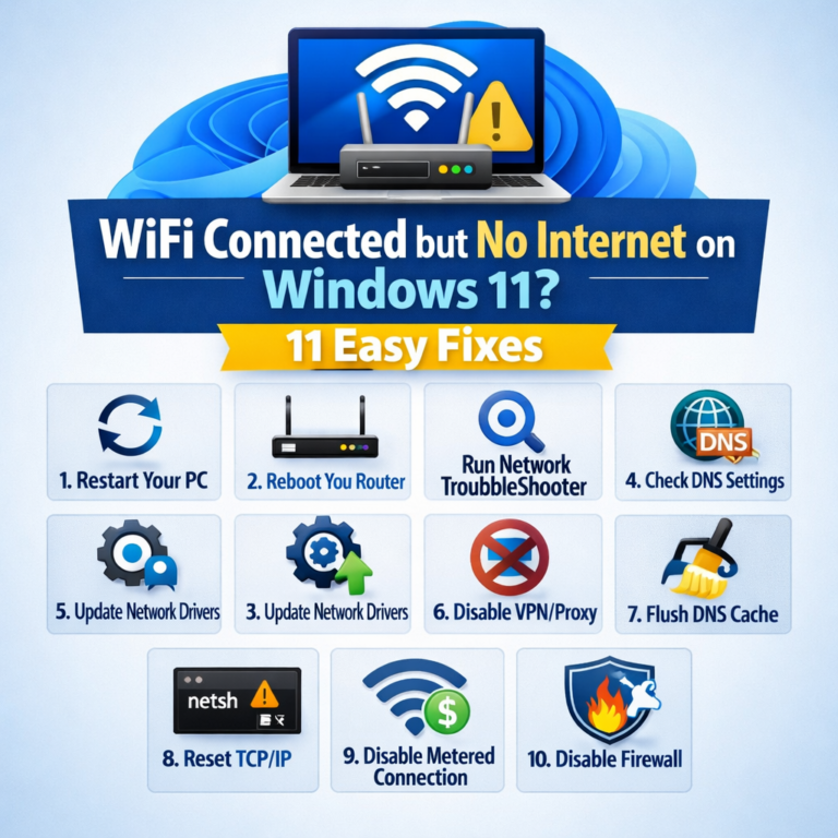 “WiFi Connected but No Internet on Windows 11? 11 Easy Fixes”