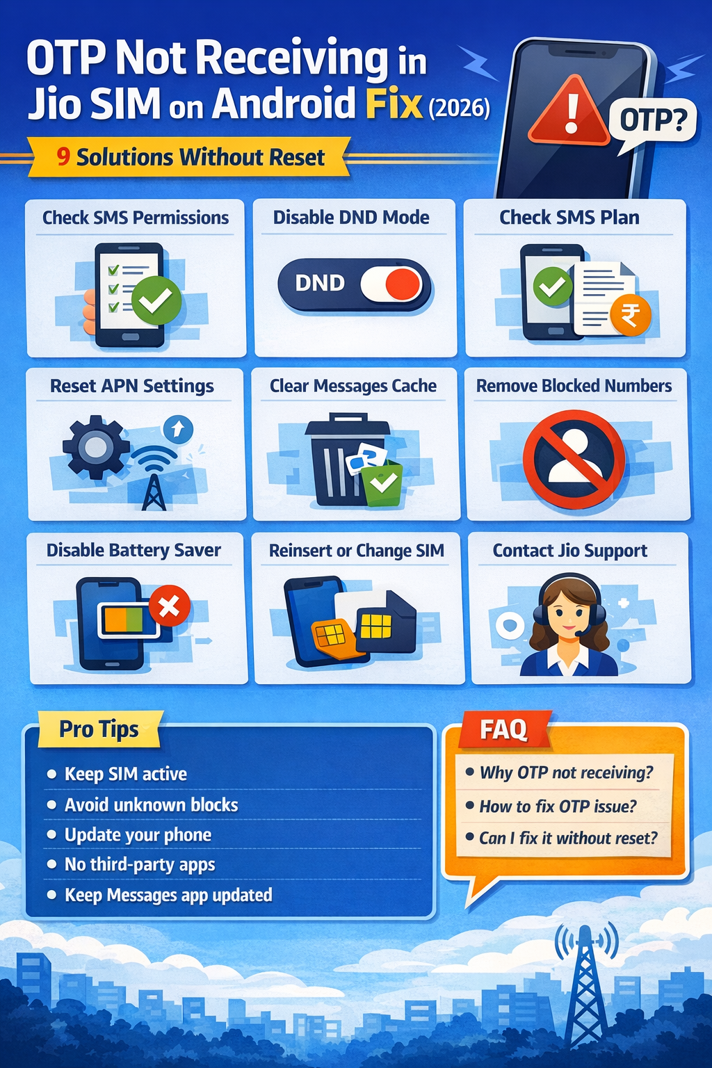 👉 OTP not receiving in Jio SIM on Android fix without reset 2026 infographic